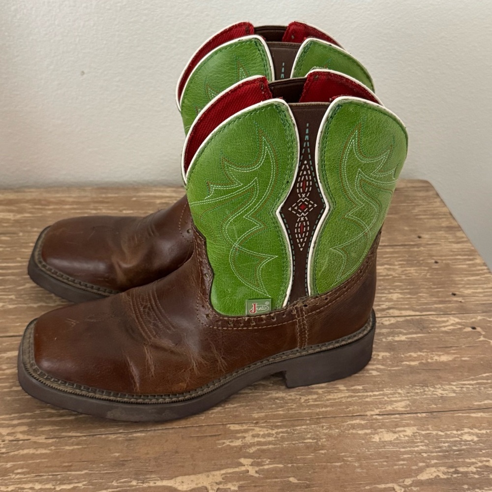 Justin Boots Green and Brown Heeled Boots